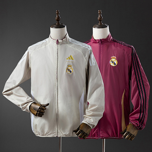 Real Madrid Reversible Jacket Windbreaker – Beige & Red S-XXL