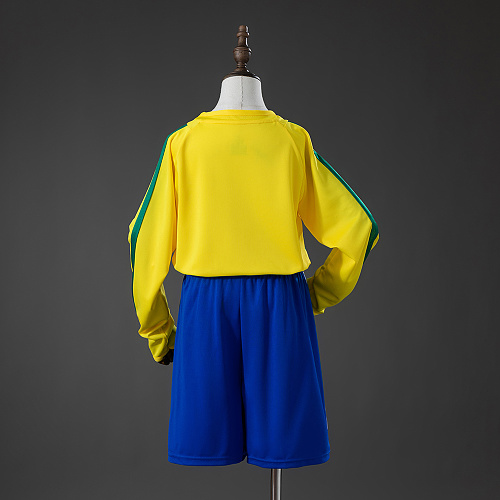 Brazil 2002 Home Retro Long Sleeve Kids Kit Jersey SIZE 16-28 - 1